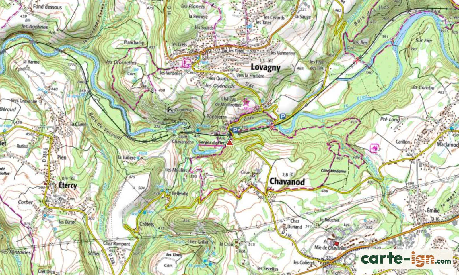 Gorges du Fier à Lovagny sur la carte IGN au 1:25 000, carte 3331OT Rumilly Seyssel