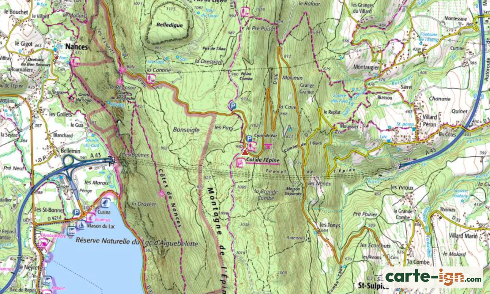 Col de l'Épine à La Motte-Servolex sur la carte IGN au 1:25 000, carte 3332OT Chambéry