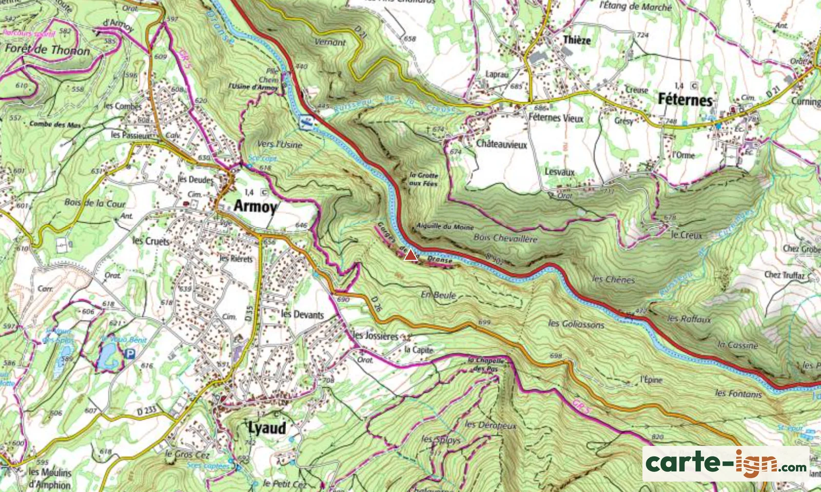 Gorges de la Dranse à Féternes sur la carte IGN au 1:25 000, carte 3428ET Thonon-les-Bains, Évian-les-Bains