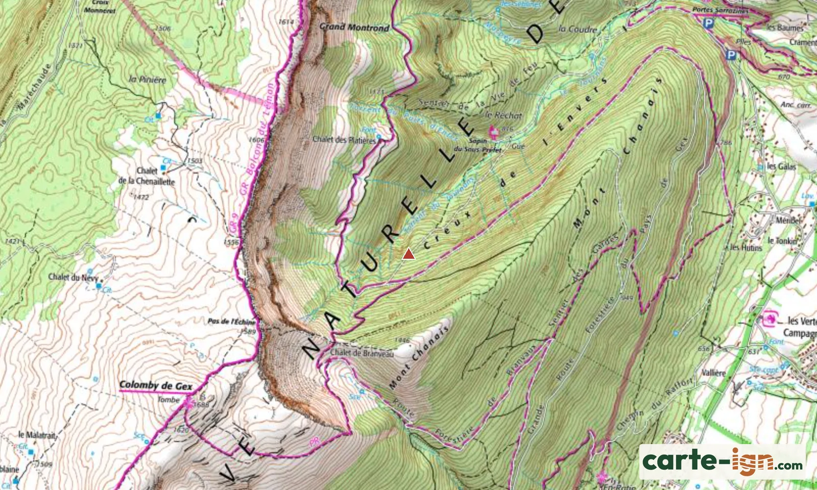 Creux de l'Envers à Gex sur la carte IGN au 1:25 000, carte 3429OT Genève