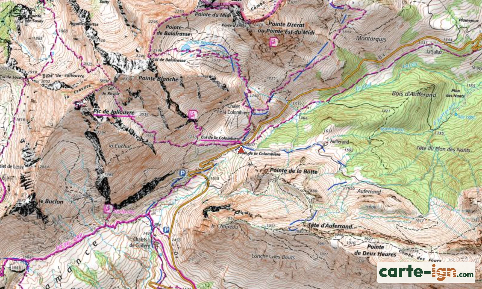 Col de la Colombière à Le Reposoir sur la carte IGN au 1:25 000, carte 3430ET La Clusaz
