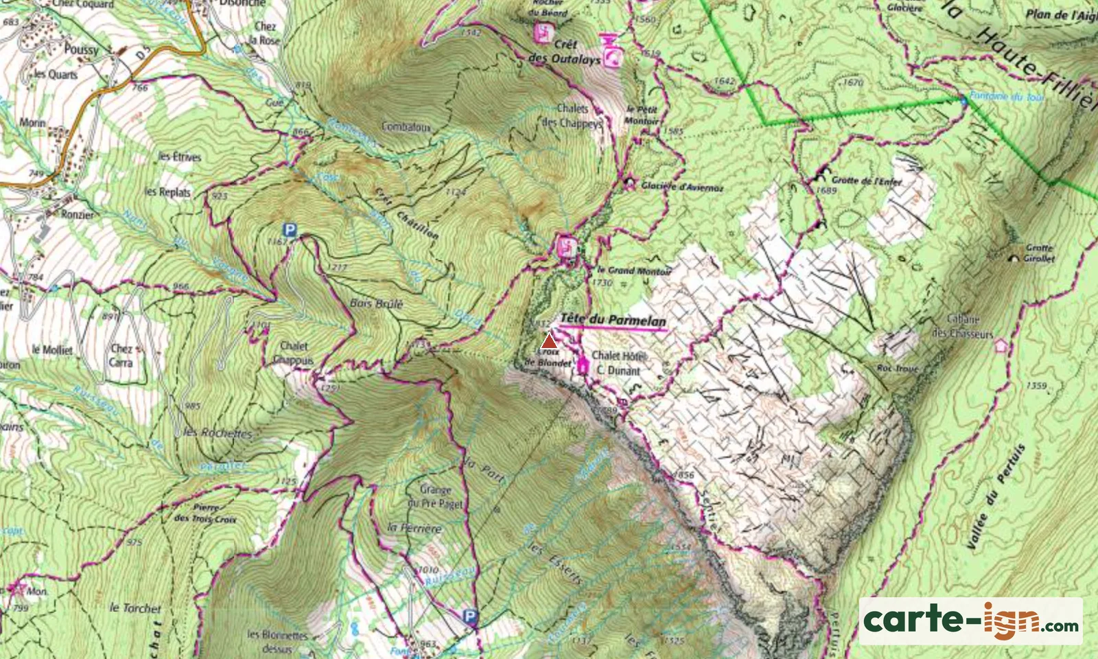 Tête du Parmelan à Dingy-Saint-Clair sur la carte IGN au 1:25 000, carte 3430OT Mont Salève