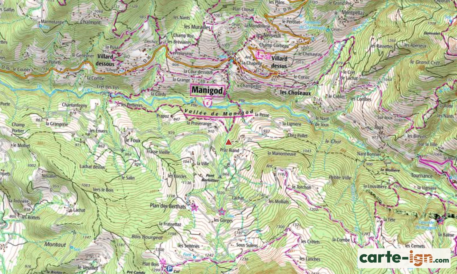 Vallée de Manigod à Manigod sur la carte IGN au 1:25 000, carte 3431OT Lac d'Annecy