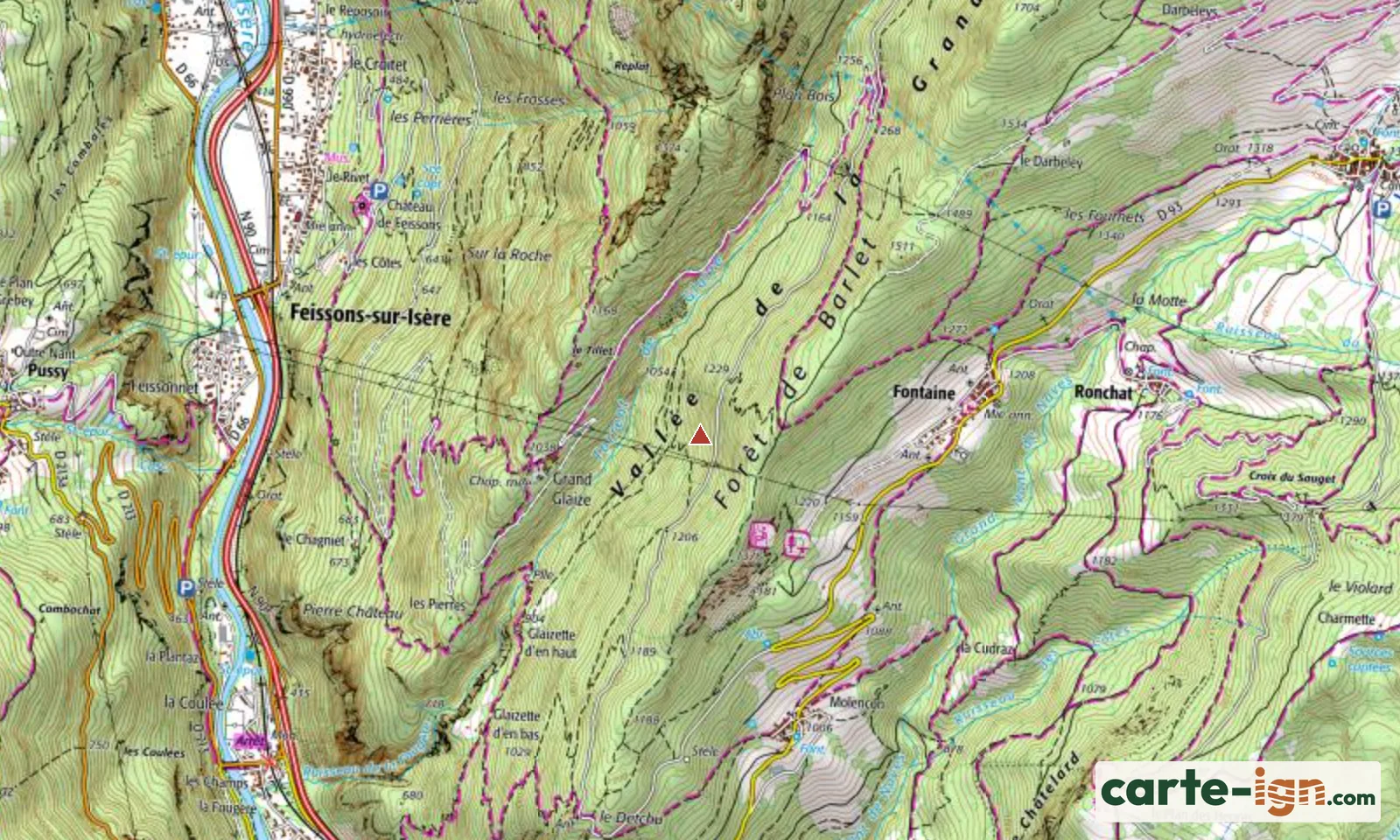 Vallée de la Grande Maison à La Léchère sur la carte IGN au 1:25 000, carte 3432ET Albertville