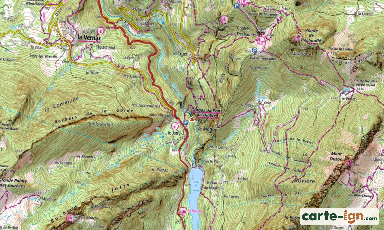 Gorges du Pont du Diable à La Forclaz sur la carte IGN au 1:25 000, carte 3528ET Morzine