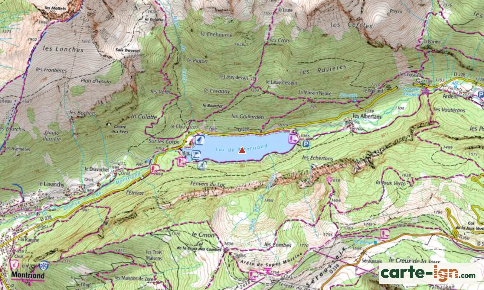 Lac de Montriond à Montriond sur la carte IGN au 1:25 000, carte 3528ET Morzine