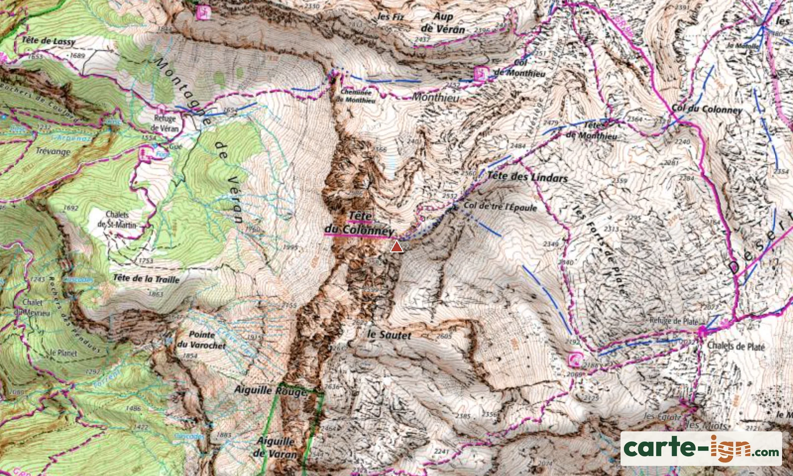 Tête du Colonney à Sallanches sur la carte IGN au 1:25 000, carte 3530ET Samoëns